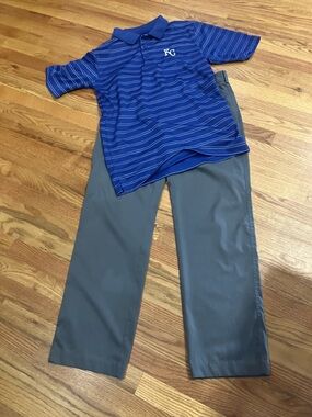 KC Royals True Fan Men’s Blue Striped Polo and Nike Golf Dri-Fit Pant 32x30 EUC